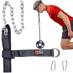 MuscleForge® Hoofdband voor nektraining met ketting en karabijnhaak, nektrainer, halshoofdharnas voor box en MMA, nekharnas, hoofdcup voor nektraining bij gewichtheffen en worstelen
