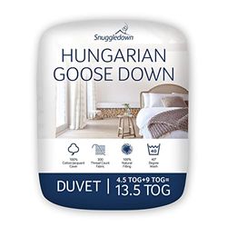 Snuggledown húngaro Edredón, Exterior 100% algodón, Relleno 80% plumón, 20% Pluma de Ganso, Blanco, Rey, 4.5 TOG + 9 TOG - King