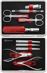 ZWILLING Manicure Set Pedicure Kit, Nail Care Complete Set, Cowhide Leather, Crocodile Edition, 10 Pieces, Red