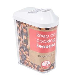 keeeper Contenitore per Alimenti Sfusi, Coperchio Dosatore Regolabile, Plastica priva di BPA, 500 ml, 8 x 4,5 x 15 cm, Paola, Bianco