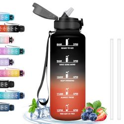 Botella 1.5 Litros, Gimnasio con Pajita, Marca de Tiempo, Botella Agua Motivacional, Botella Plastico, a Prueba de Fugas, Botella de Agua para Gimnasio, Bicicleta, Yoga