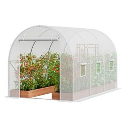 VEVOR Walk-in tunnelkas, 9x7x6ft hoepelhuis, broeikastunnel, plant warm huis met gegalvaniseerd stalen frame, witte PE-afdekking, oprolbare ritsdeur en 6 ramen voor buiten