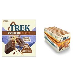 TREK Cocoa Chaos High Protein Energy Bar - Plant Based Protein - Gluten Free - Natural Ingredients, 55 g (Multipack case 36 Bars) & Protein Peanut Power 3x55g Bar MP - Case of 36 Bars