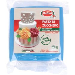 Graziano, Pasta di Zucchero BLU, Pasta Morbida ed Elastica Perfetta per la Copertura della Torta, facile da Stendere e da Colorare, Senza Glutine e Senza Grassi Idrogenati, 250 g