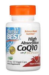 Doctor's Best High Absorption CoQ10 avec BioPerine, 400mg - 60 Gélules Végétales - Soutien Cardiovasculaire et Antioxydant