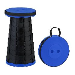 Relaxdays telescopisch krukje, opvouwbaar, draagriem, 200 kg, H x B x D: 44,5x25x25 cm, campingkruk, blauw-zwart