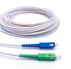 Elfcam® - Cavo di prolunga in fibra ottica ( Freebox ) – Giarrettiera Simplex Monomodale SC-APC a SC-UPC – Schermatura e connettore rinforzato, perdita molto affidabile – Bianco, 50 m