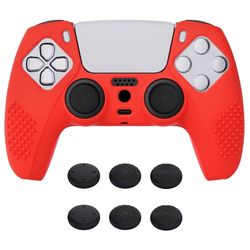 eXtremeRate PlayVital Passion Red 3D Studded Edition Anti-Slip Silicone Case Cover for ps5 Controller, Rubber Skin for ps5 Wireless Controller with 6 Black Thumb Grip Caps