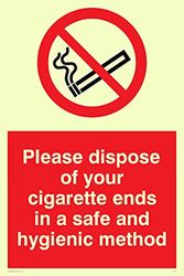 Viking Signs PS19-A6P-PV "Please Dispose Of Your Cigarette Ends In A Safe And Hygienic Method" Sign, Sticker, Photoluminescent, 150 mm H x 100 mm W