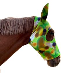 Maschera per Cavallo in Tessuto di Lycra di Alta Qualità con Orecchie Anti mosche Mod. PADDOCK, Fantasia SPRING, Taglia COB/M