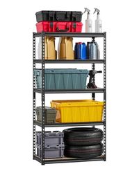 VEVOR Storage Shelves, 2000 lbs, 5 Tier Garage Storage Shelving, 16" D x 32" W x 62.8" H Adjustable Metal Shelves for Garage Shelves Utility Rack Shelf, Ideal for Kitchen, Warehouse, Basement, Black