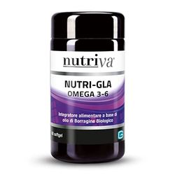 NUTRIVA Nutri-Gla, Integratore Alimentare di Olio di Semi di Borragine Biologico, Ricco in Omega 3-6, Benessere Pelle, Trofismo, Ciclo Mestruale, 60 Softgel