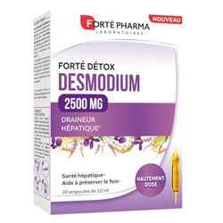 Forté Pharma - FortéDétox Desmodium 2500mg hautement dosé - Complément alimentaire santé du Foie, Draineur hépatique, élimination des Toxines - 20 ampoules, 1/jour