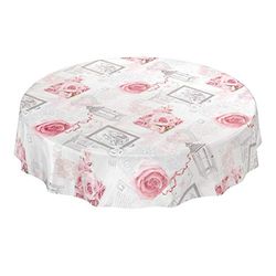 ANRO Toalha de mesa de Hule, toalha de mesa cerada, lavável, design de rosas rústicas, cinzento, redondo, 140 cm