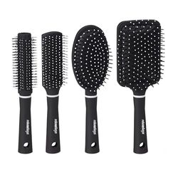 Relaxdays Brosse à Cheveux en Jeu de 4, étui pour déplacements, brosses en Plastique, Rondes, de Voyages, Noir/Blanc