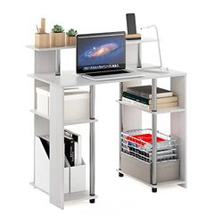 Furinno Jaya Escritorio para computadora, Madera de ingeniería, Chêne Blanco/Acier Inoxydable, 51.49 (D) x 90.50 (W) x 90.60 (H) cm