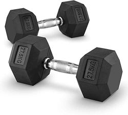Technofit Hex Halve Halve compacte halter van rubber, hexagon halter, krachttraining, fitness, spieropbouw, bodybuilding 1 x 27,5 kg afzonderlijk
