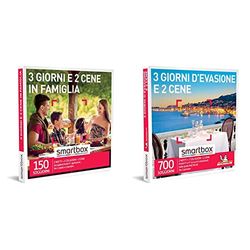 Smartbox - Cofanetto regalo 3 giorni e 2 cene in famiglia - Idea regalo per la famiglia - 2 notti con colazione e 2 cene per 2 adulti e 2 bambini & Cofanetto regalo 3 giorni d'evasione e 2 cene