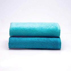 Sancarlos - Lot de 2 Serviettes de Douche Ocean Duo Turquoise et émeraude 100% Coton, 550 g/m²
