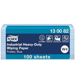 Tork Industrial Heavy-Duty Gevouwen Poetspapier Blauw W4, beschermt de handen, 100 vellen, 130082