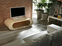 STONES HOME FURNITURE, Tavolino Salotto Moderno in Compensato Marino Ricoperto da Tasselli di Pietra Fossile White Agata, Modello Sandu, Colore Beige, 62 x 120 x h 35 cm