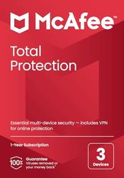 McAfee Total Protection 2023 | 3 Devices | Antivirus Internet Security Software | Unlimited VPN | 1 Year Subscription | By Post