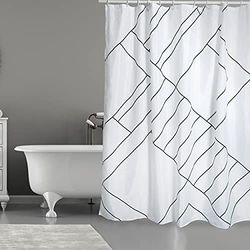 MSV Cortina de ducha antimoho, antibacteriana, lavable, impermeable, con 12 anillas de cortina de ducha, poliéster, Monolithic, 180 x 200 cm, color blanco y negro