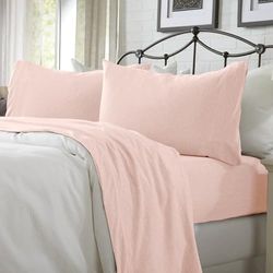 Great Bay Home 4-delige jersey gebreide kingsize katoenmix, roze lakenset | Ultrazacht T-shirt, jersey beddengoed lakens en kussenslopen | Heathered, ademend, alle seizoenen lakens (kingsize, blush