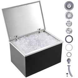 VEVOR Drop in Ice Chest, 71x50.8x43cm ṭBxH) IJskoeler In Roestvrij Staal, Commerciële IJshouder met scharnierend deksel, 40 qt Outdoor Keuken Ice Bar, Rioolbuis en Rioolplug Inbegrepen, voor Koude
