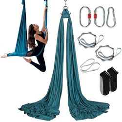 VEVOR Amaca e Altalena per Yoga Aerea, 5,5 Metri, Starter Kit per Yoga Aerea con Tessuto in Nylon da 100 g/m², Hardware Completo e Guida di Installazione Facile, Volo Antigravità Verde