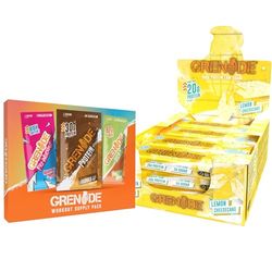 Grenade High Protein, Low Sugar Bar - Lemon Cheesecake, 12 x 60 g & Grenade Workout Sample Bundle, Single Serving per Supplement Powder