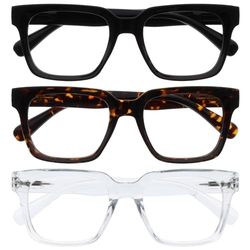OPULIZERA Blue Light Blocking Reading Glasses - Anti-Reflective Anti-Glare - 3 Pack Readers - UV400 Protection - Oversized Frame - Computer Screen Glasses - Black Brown Clear - Men Women - +3.50