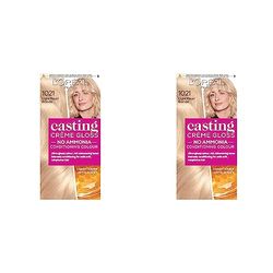L’Oréal Paris Ammonia Free Semi-Permanent Hair Dye, 1021 Light Pearl Blonde, Glossy Hair Colour, Natural Looking Finish, For up to 28 Shampoos, Casting Crème Gloss, 1 Application (Pack of 2)