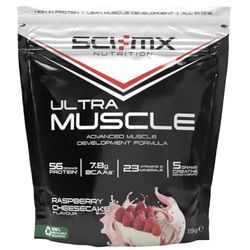 SCI-MX Ultra Muscle - Protein Powder for Muscle Development + 23 Vitamins & Minerals - Raspberry Cheesecake • 56g Protein + 5g Creatine + 7.8g BCAAs per Serving • 1.5kg