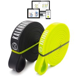 KALAHARI Bande Elastiche SET più Ebook esercizi in Italiano – Elastici fitness per allenamento Forza, Stretching, Palestra, Pilates, Yoga - Fascia elastica, Resistance Bands per Trazioni alla sbarra
