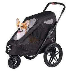 Breeze Black Carrello per Cani di Lusso 2 in 1 | Passeggino e Rimorchio Bici per Cani Taglia Grande | Pieghevole con una Mano | Ruote ad Aria | Copertura Antipioggia | Adattatore Bici | 30kg