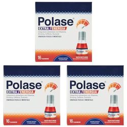 Polase Extra Energia, Integratore Alimentare con Vitamine, Ginseng, Caffeina e Guaranà, Gusto Frutti Rossi, 16 Flaconcini (Confezione da 3)