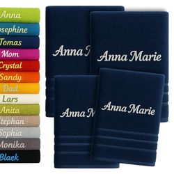 Asciugamano da bagno e asciugamano personalizzati da 4 pezzi con nome splendidamente ricamato Asciugamano personalizzato Confezione da 2x(140x70cm) + 2x(100x50cm) (Blu)