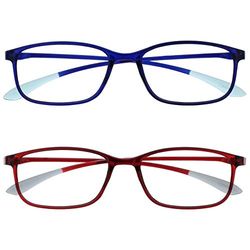 OPULIZE Ice Reading Glasses 2 Pack Ultra Lightweight Frame Scratch Resistant Blue Red Mens Womens RR61-3Z +2.00