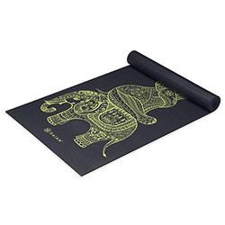 Gaiam Yogamatta premiumtryck extra tjock halkfri tränings- och fitnessmatta för alla typer av yoga, pilates och golvträning, tribal visdom elefant, 6 mm