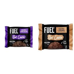 FUEL10K Oat Cookie Bundle, 12 x Double Chocolate Oat Cookie & 12 x Salted Caramel Oat Cookie, High Protein & Fibre, 45 g (Pack of 24)