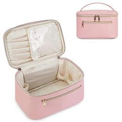 Wandering Nature Makeup Bag, Travel Make Up Organizer Cosmetic Brush Bags Case for Women and Girls in Eco Vegan Leather, Pink, Stylish