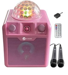 N-Gear Disco410 - Altoparlante Bluetooth Karaoke & Party con sfera da discoteca, microfono e funzione Power Bank, colore: Rosa