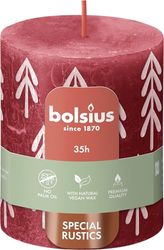 Bolsius, Rustikt Ljus, Rött Med Tallmönster, 8 X 6.8 Cm, 4-Pack, Brinntid 35 Timmar, Naturligt Växtvax, Utan Palmolja