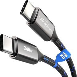 KabelDirekt – Câble USB-C pour Charge Rapide, Connecteurs Métalliques + Tressage en Nylon, USB 2.0 – 2x 1m (Charge Téléphones/Ordinateurs Portables jusqu'à 240W, Câble de Charge/Données)