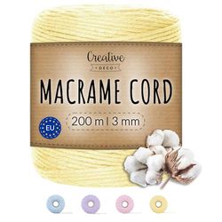 Creative Deco Pastellgul Makramesnöre | Bomull-Polyester String | 200 m | 2-3mm tjocklek | Stort Rep Tjockt och Starkt | Perfekt för Gåvor Inslagsdekoration DIY Konst och Hantverk