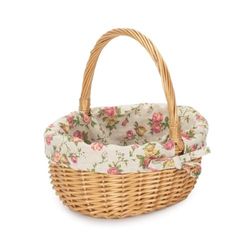 Full Buff Willow Childs Oval Wicker Shopping Basket Garden Rose Lining