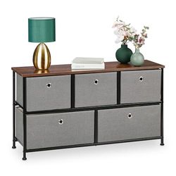 Relaxdays Chest of Drawers, 5 Compartments, Industrial Look, Fabric & Steel Dresser, HWD, 54.5 x 100 x 30 cm, Grey/Brown, Polyester