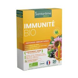 Santarome Bio - Immunité Bio | Complément Alimentaire Immunité | Booste les Défenses Immunitaires - Plantes Bio - Echinacée, Éleuthérocoque, Shiitaké, Maïtaké | 20 Ampoules | Made In France | Végan