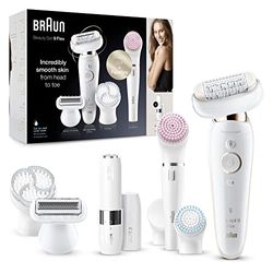 Braun Silk-épil 9 Flex Épilateur Électrique Femme + FaceSpa Brosse Exfoliante & Nettoyage, Plus Mini-Rasoir Visage, Avec Tête Flexible Pour Une Épilation Plus Facile, 9-105, Blanc/Dore